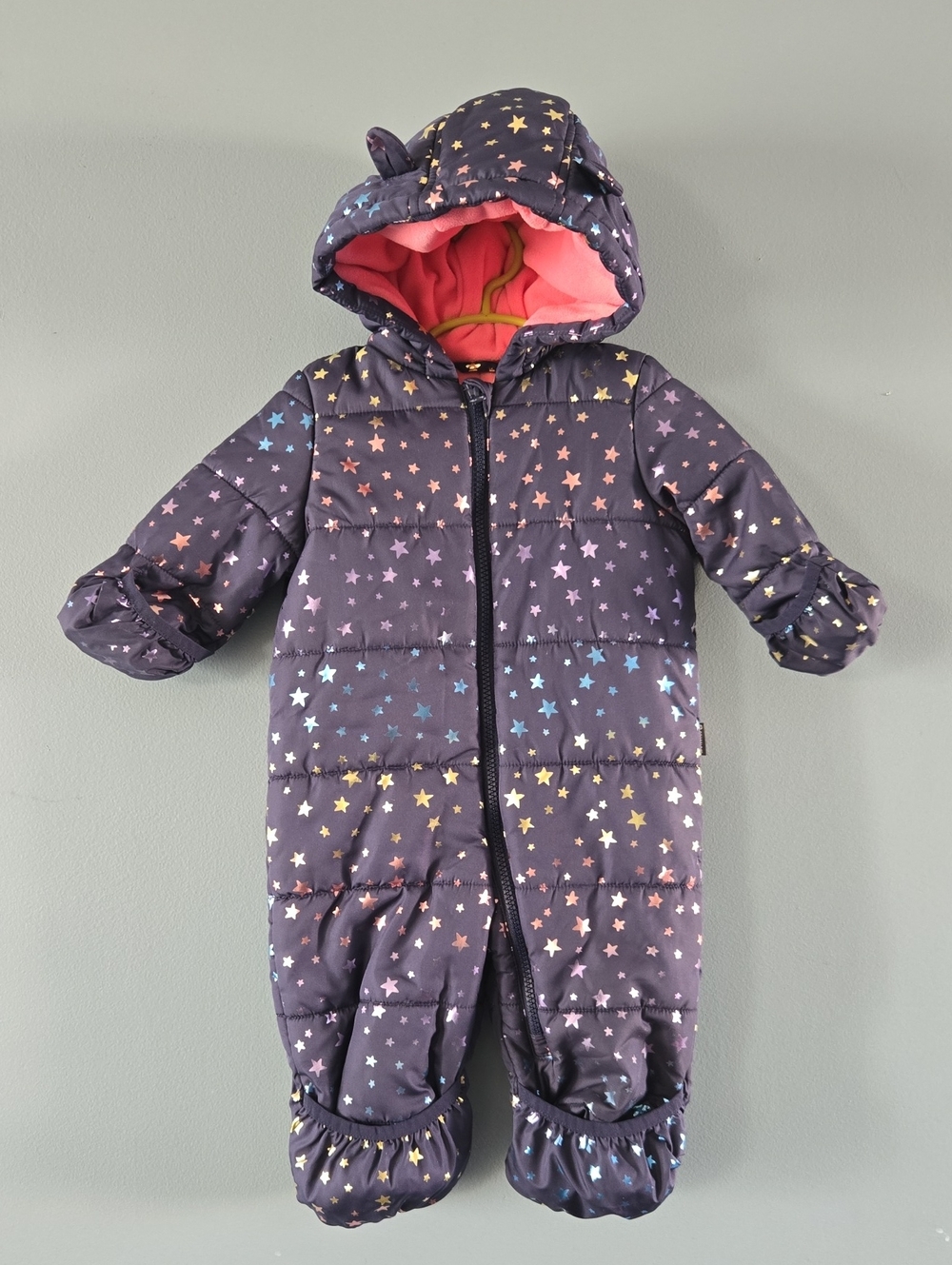 Baby Girls Shiny Stars Snowsuit with Bear Ears (6-12m)
